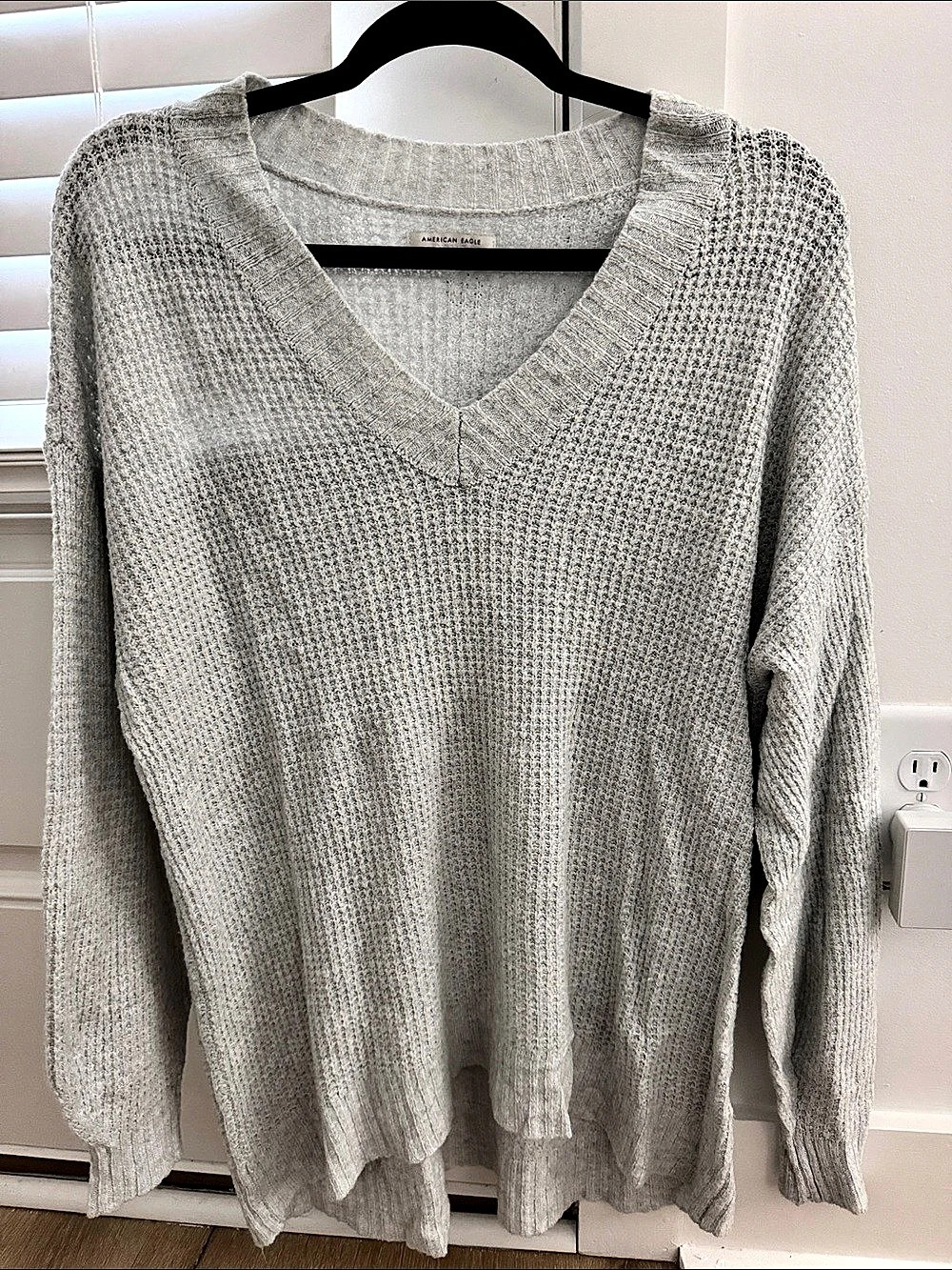 American Eagle V-Neck Big Hug Waffle Sweater